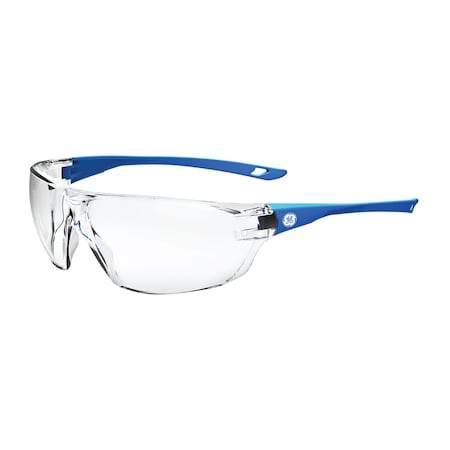 Ge Safety Glasses, Anti-Scratch, Clear Lens, Blue Frame GE103C